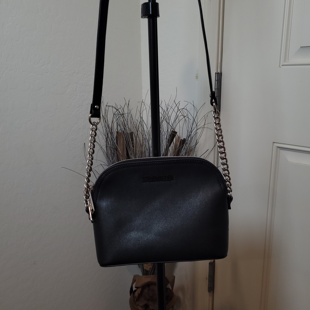 Steve Madden Sleek Black Crossbody Bag with Silver Chain